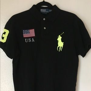 Ralph Lauren USA black/neon polo, Medium